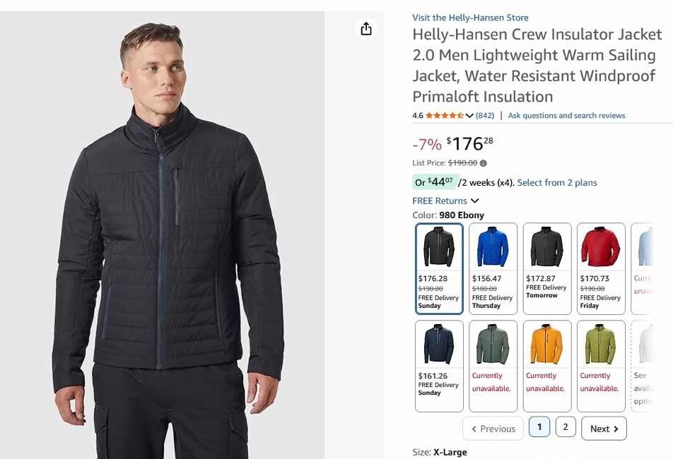 Helly-Hansen Crew Insulator Jacket2.0 Men Lightweight Warm SailingJacket