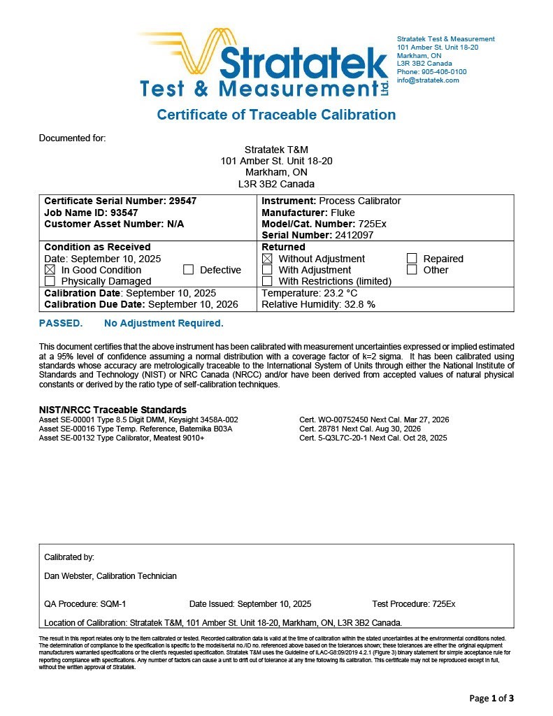 Fluke 725Ex Multifunction Process Calibrator Intrinsically Safe NIST Calibrated