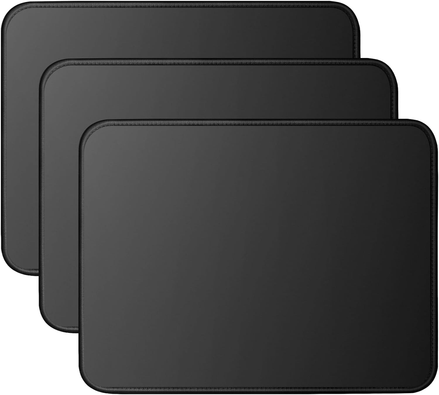 3 - Mouse Pads Textured with Stitched Edges Non-Slip Black (11" x 8-3/4" x 1/8")