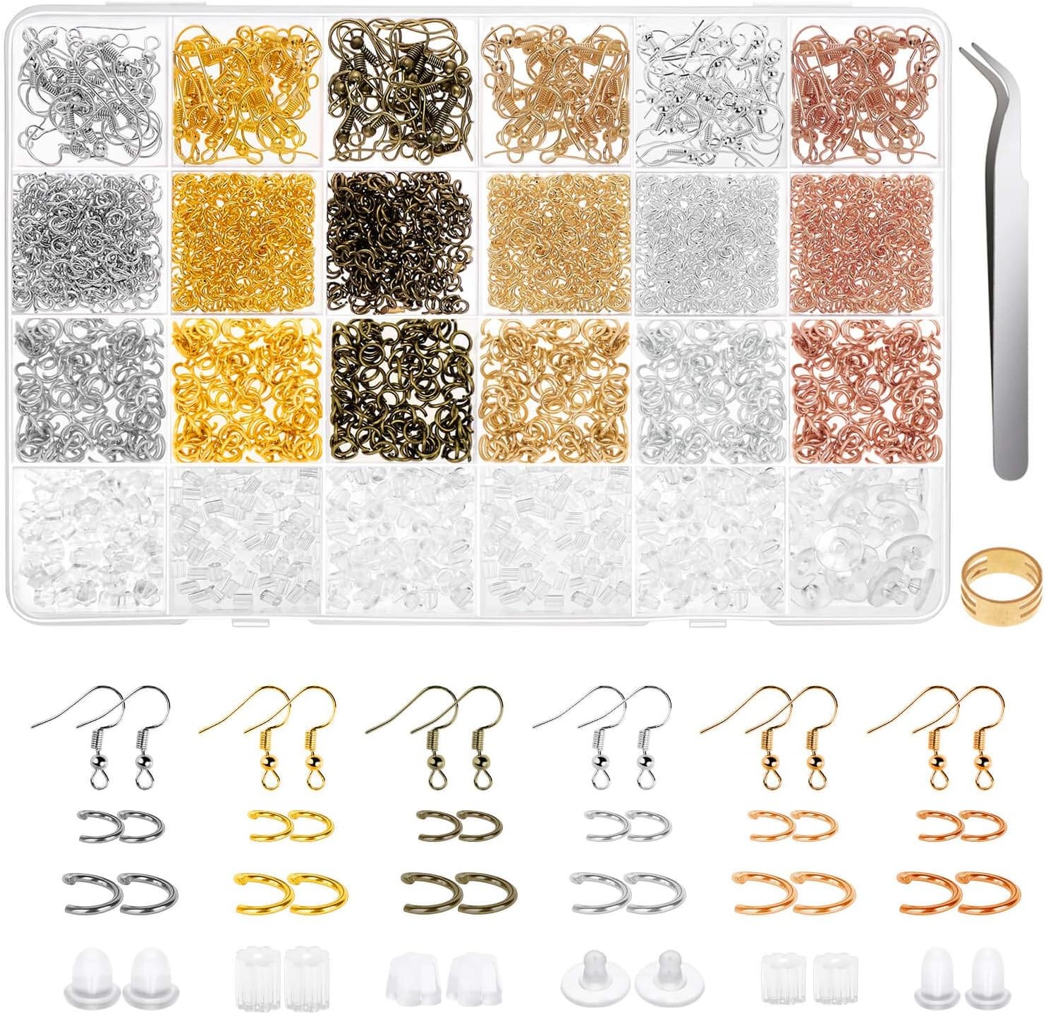 Anezus 1900 Pcs Earring Making Kit with Jewelry Hooks, Fish Hook Earrings, Backs