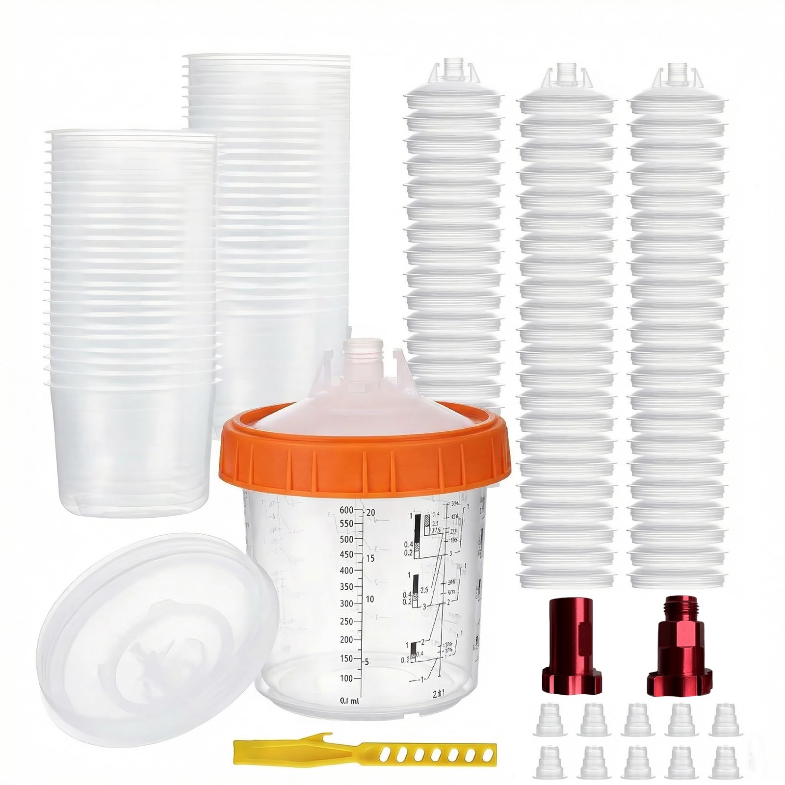 FXFOUCS 50pk 600ml Disposable Paint Spray Gun Cups, 2in1 Mixing, Auto Projects