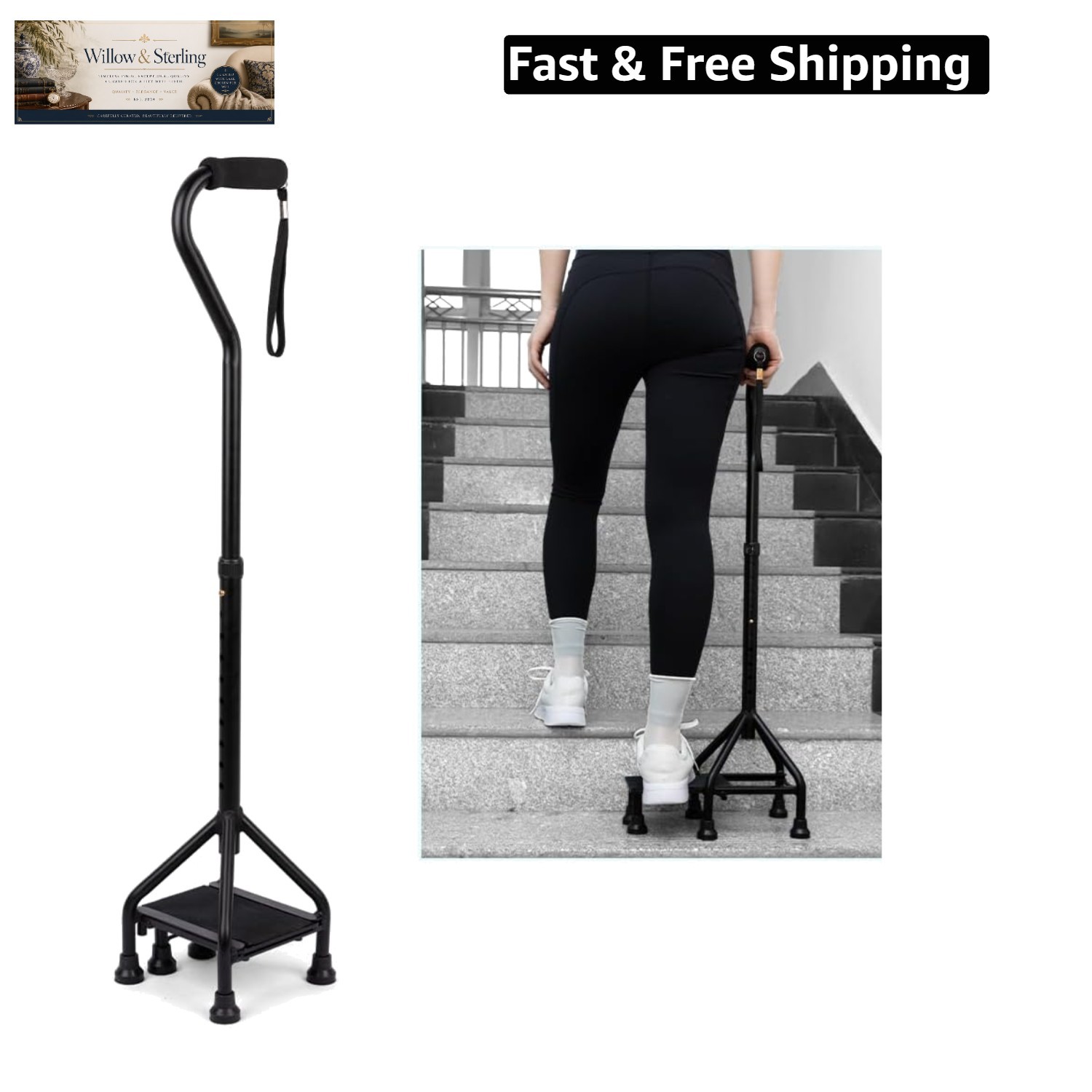 Adjustable Stair Climbing Assist Cane for Seniors, Non-Slip Walking Aid for S...