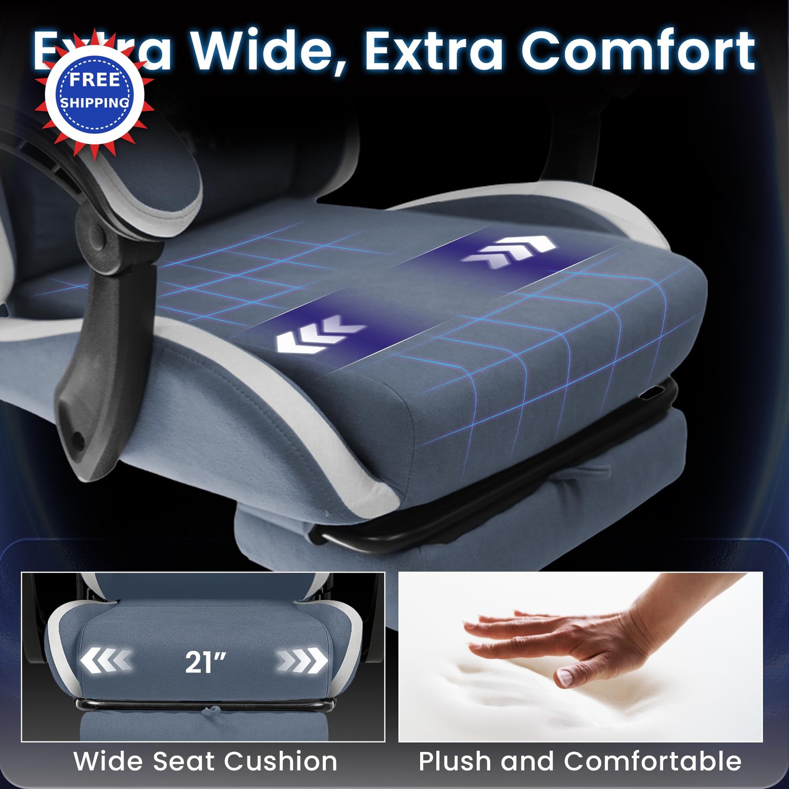 Gaming Chair Recliner Lumbar Support Adjustable Ergonomic Comfy Fabric Office