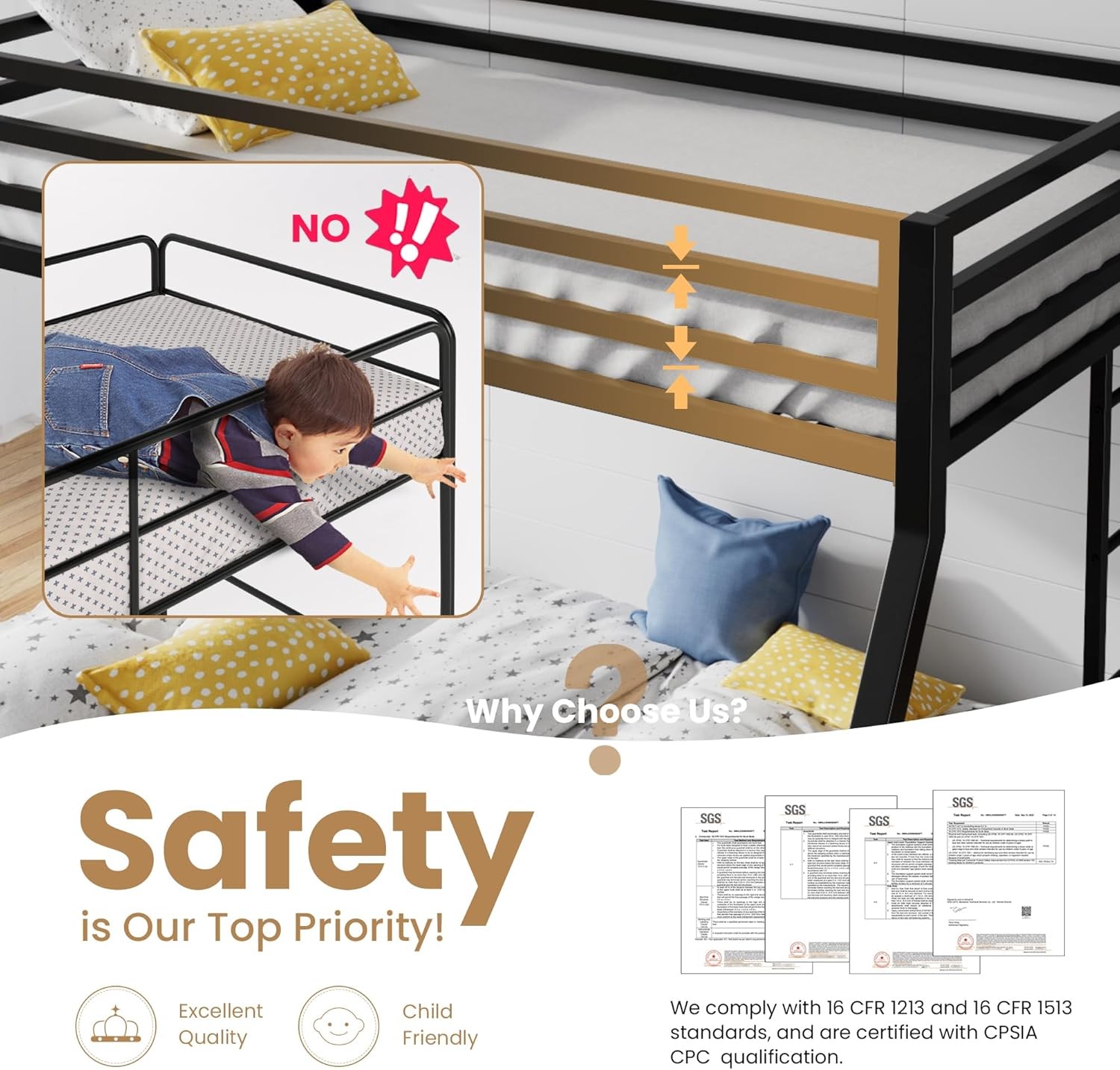 Twin Over Full Loft Bunk Bed Metal Black with Ladder