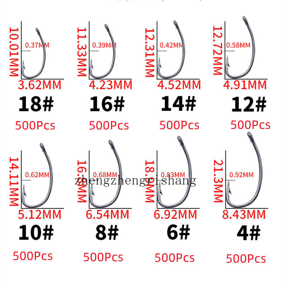 500pcs High Carbon Steel Fly Fishing Hooks 2~18# Dry Wet Nymph Shrimp Tying Hook