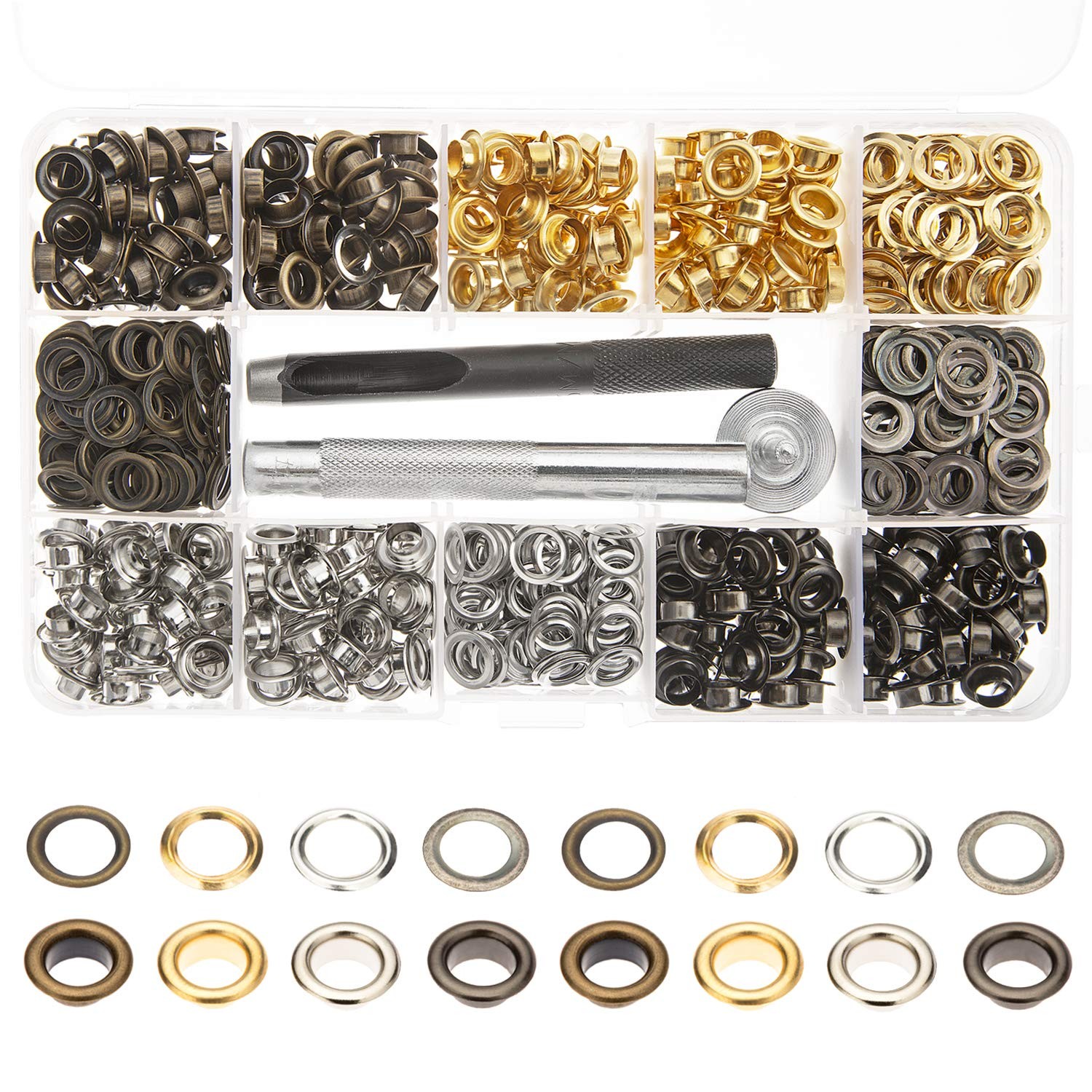 LYNDA 4 Colors Grommets Kit 400 Sets 1/4 KIT, Bronze, Gold, Gunmetal, Silver