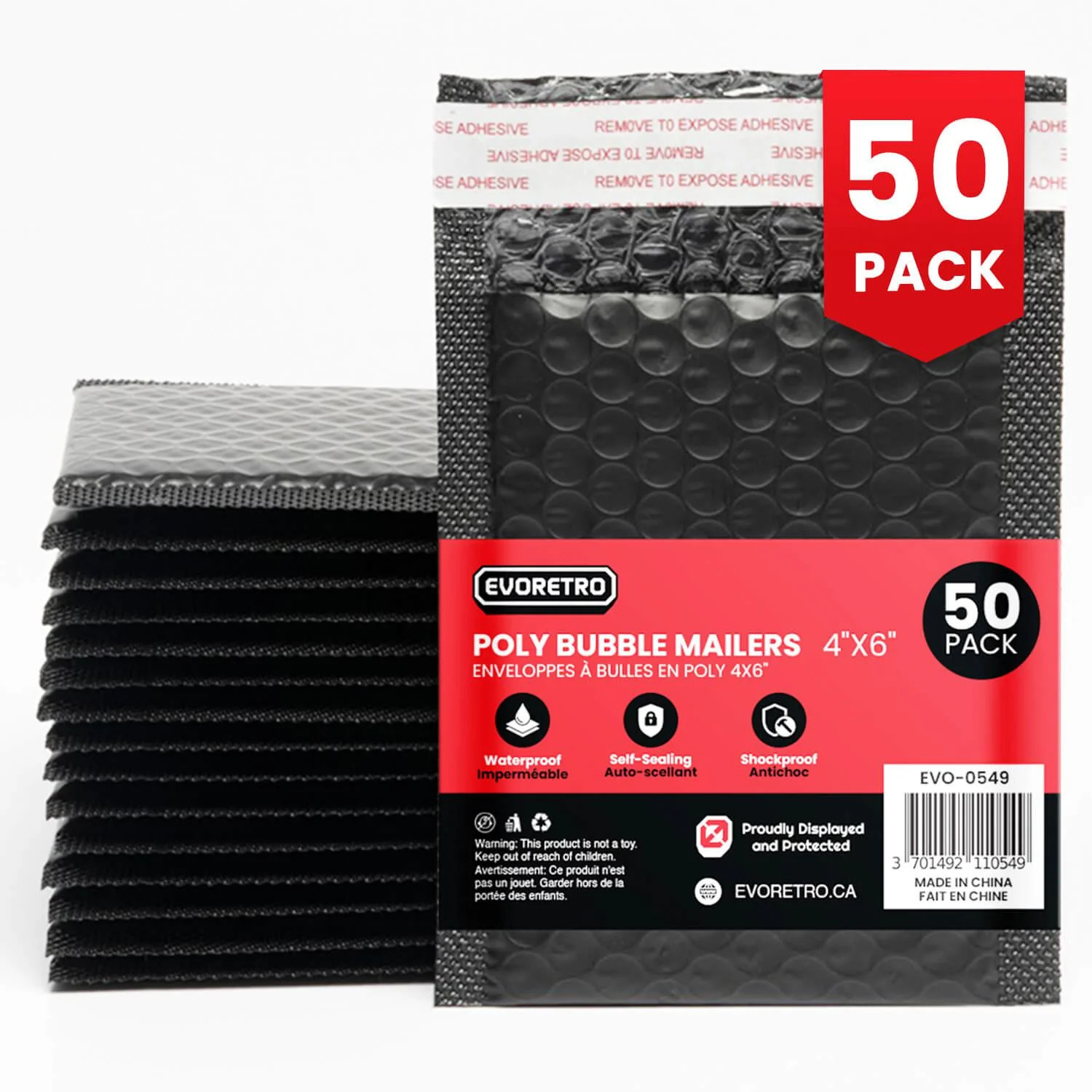50 Pack 4x6 Black Bubble Mailers Poly Padded Shipping Envelopes by EVORETRO