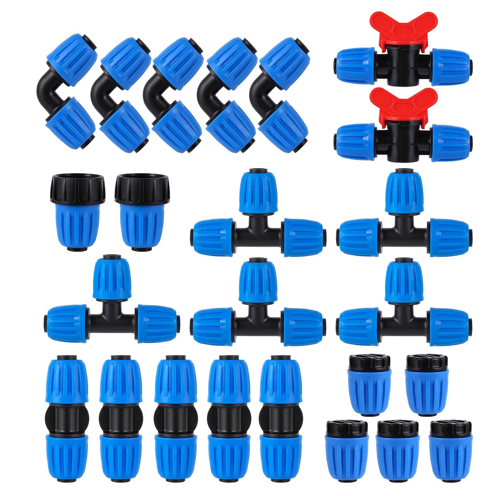 24 Pcs 1/2 Inch Drip Irrigation Fittings Kit,Drip Kit, Blue
