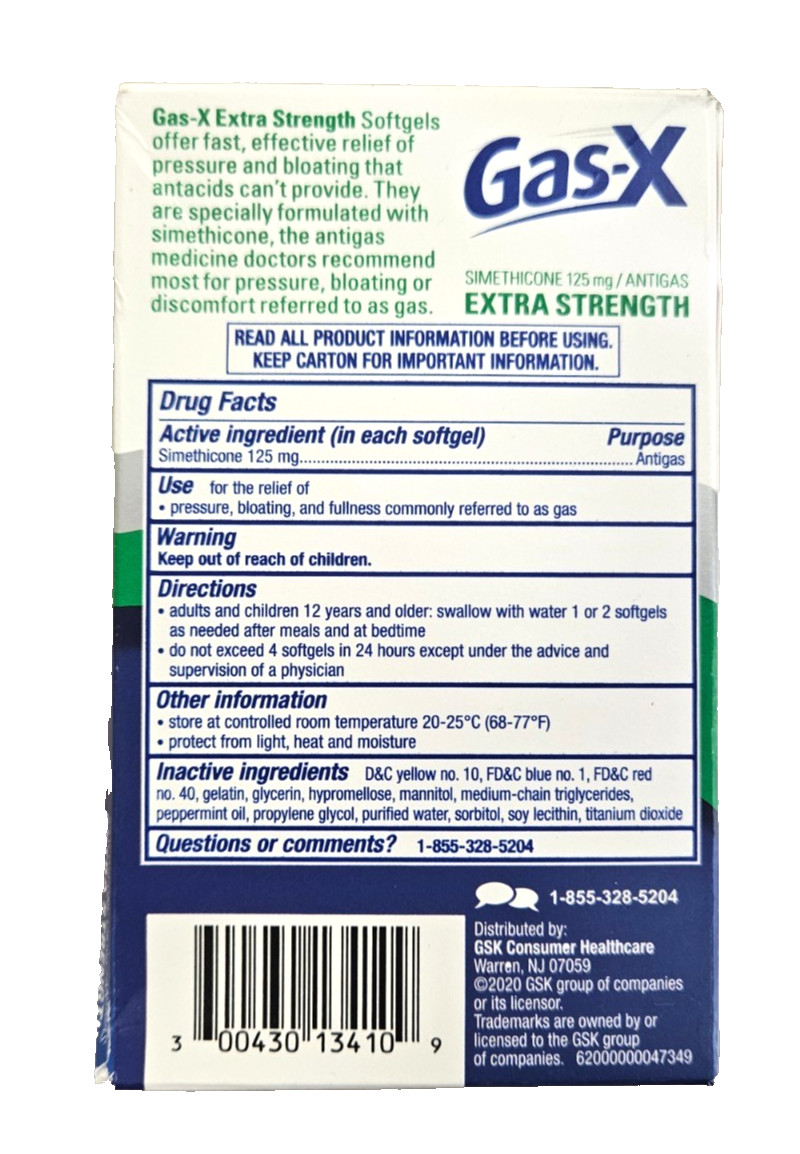 GAS - X Gas Relief Simethicone 125mg Extra Strength SOFTGELS 10ct ( 2 boxes ) ^^