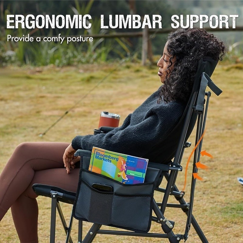 Adjustable Lumbar Support Folding Camping Chair High Back Heavy Duty Outdoor New