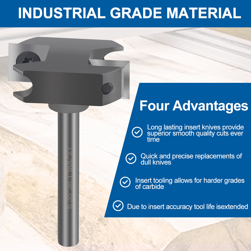 CNC Spoilboard Surfacing Router Bit 1/4 Shank 1-1/2'' Insert Wood Planer Bit