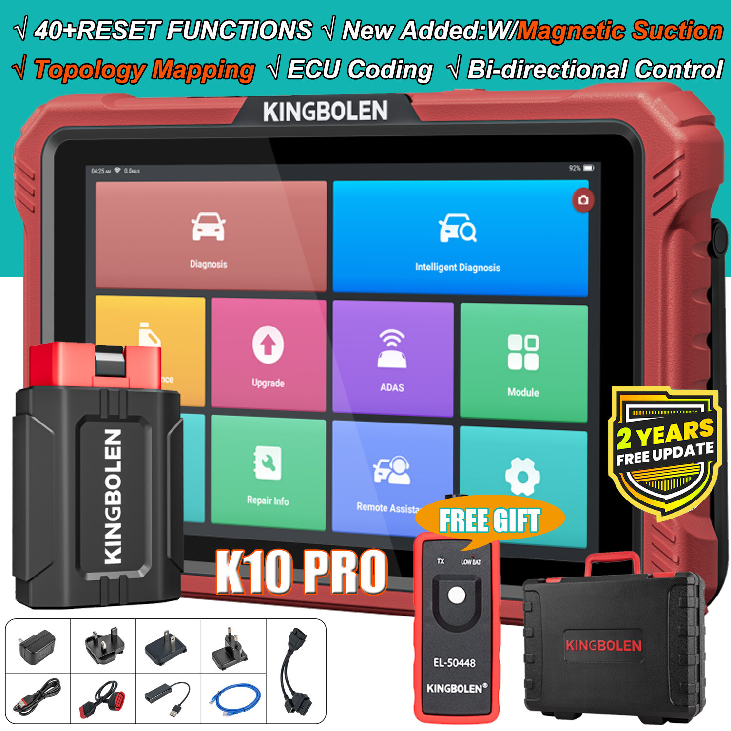 2026 KINGBOLEN K10 PRO OBD2 Bidirectional Scanner Full System Diagnostic Coding