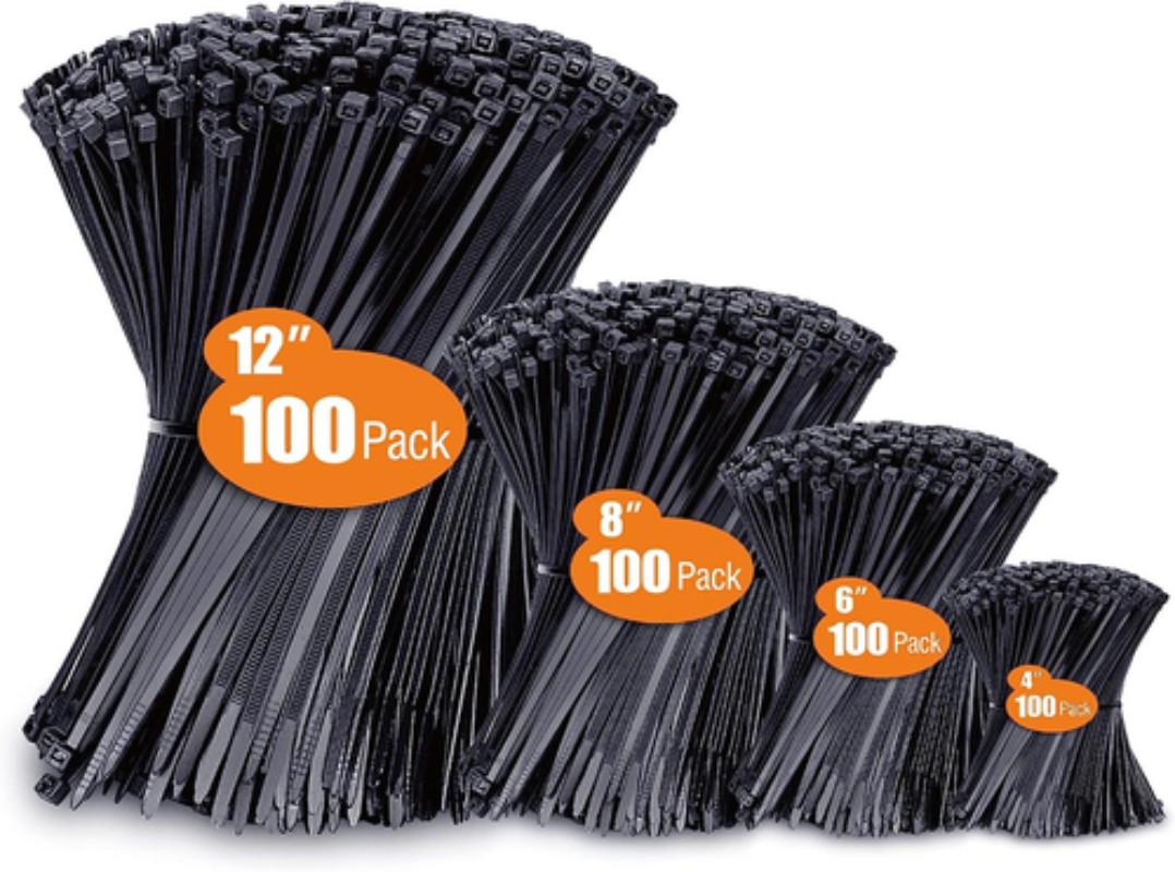 400PCS Cable Ties Assorted Sizes 4+6+8+12 Inch Self-locking Nylon Cable Ties