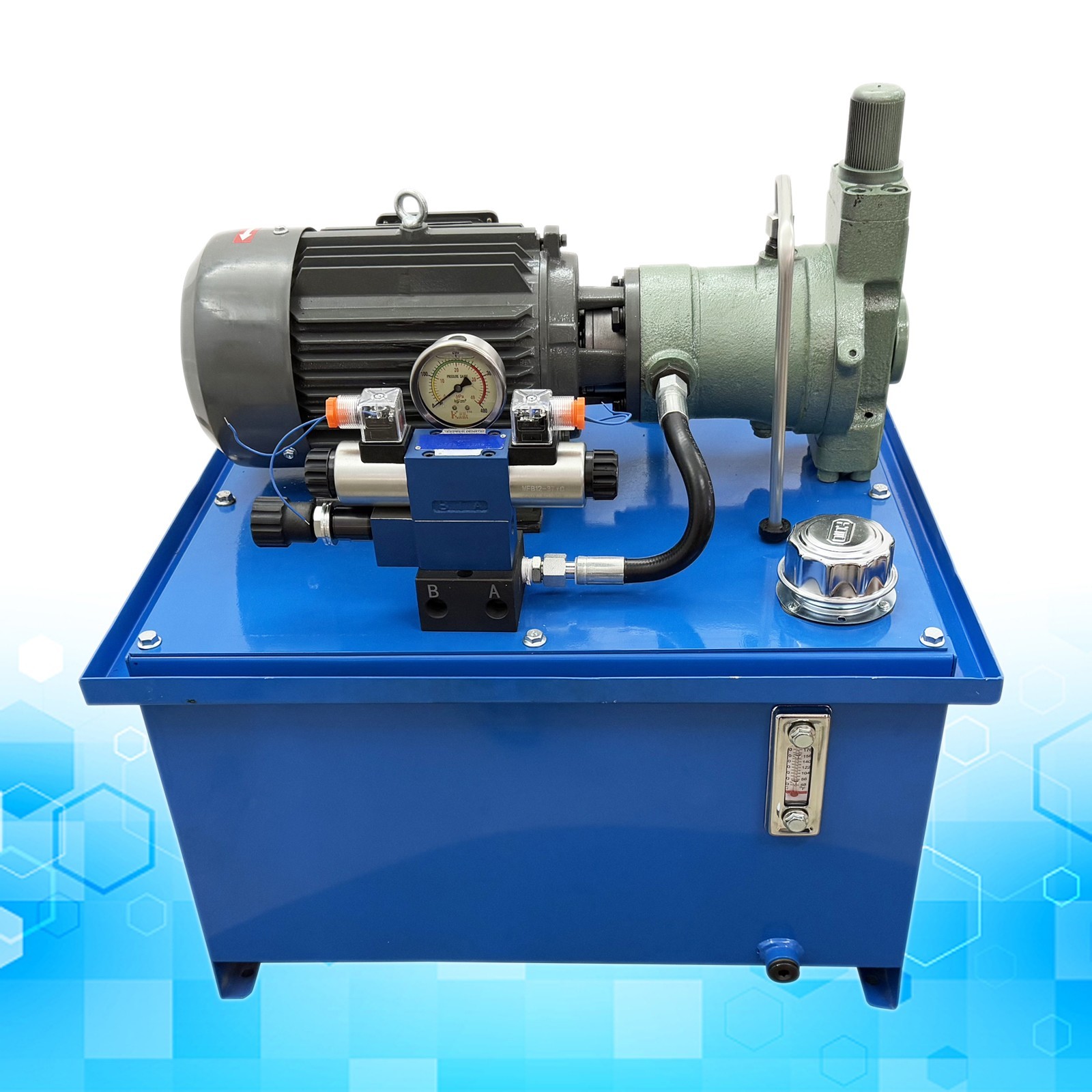 220V 3PH 2200W Double‑Acting Hydraulic Station Piston Pump 4350psi 84qt Tank