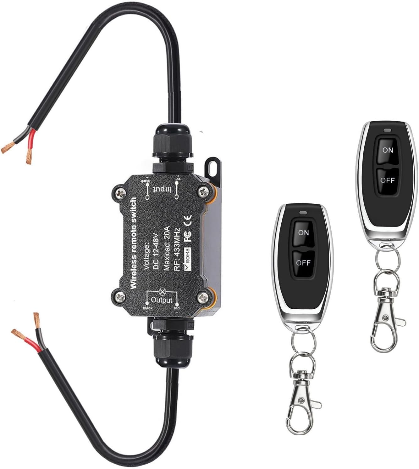 DC 12V/24V/48V Waterproof Wireless Remote Control Switch 433MHz 20A RF Relay Rec