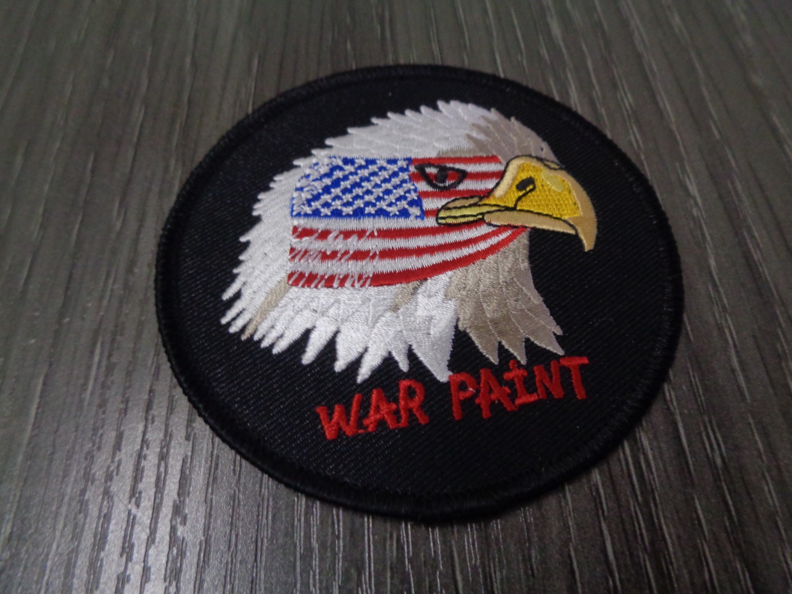 MILITARY PATCH SEW ON AMERICAN FLAG & EAGLE WAR PAINT 3 1/2 INCHES ROUND
