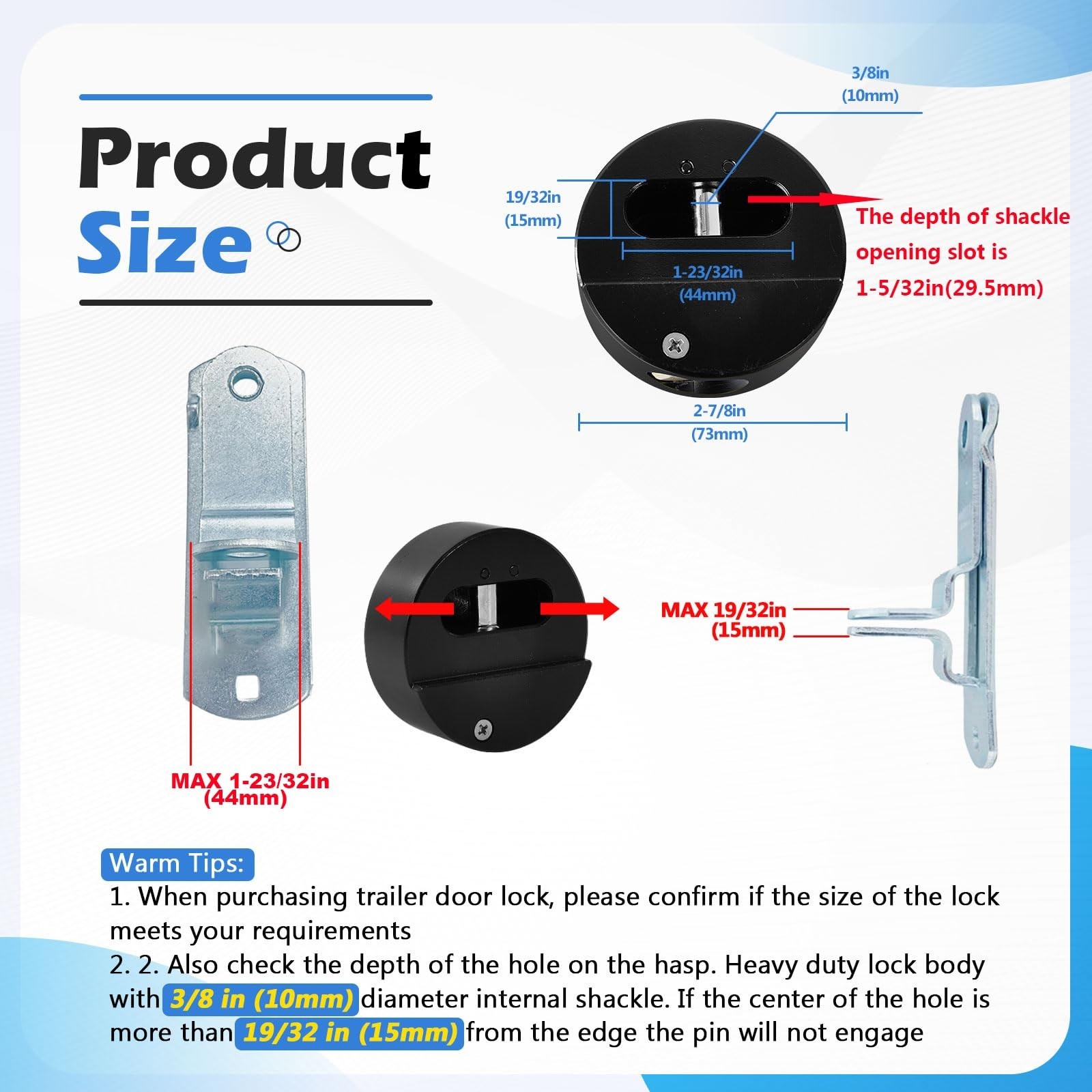 3 Pack Puck Locks for Trailers Keyed Alike 2-7/8” Hidden Shackle Padlocks