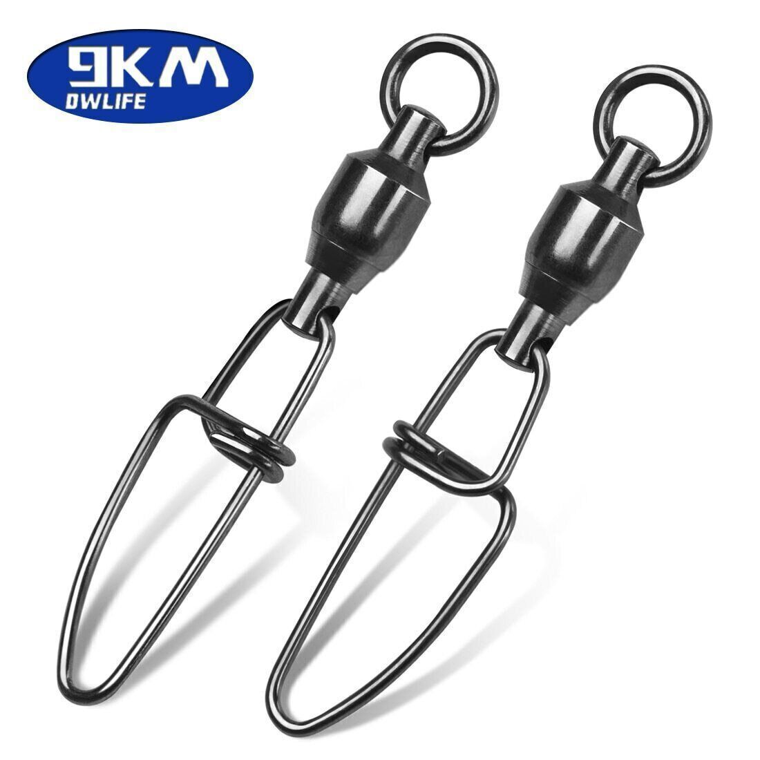9KM 20~100Pcs Ball Bearing Fishing Swivels Snaps Fishing Connector 22LB~287LB