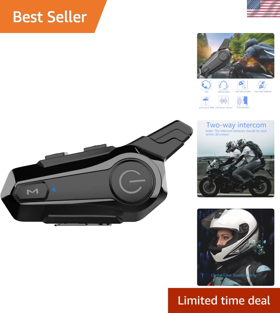 E1 Motorcycle Communication System - Waterproof Headset with Long Battery Life