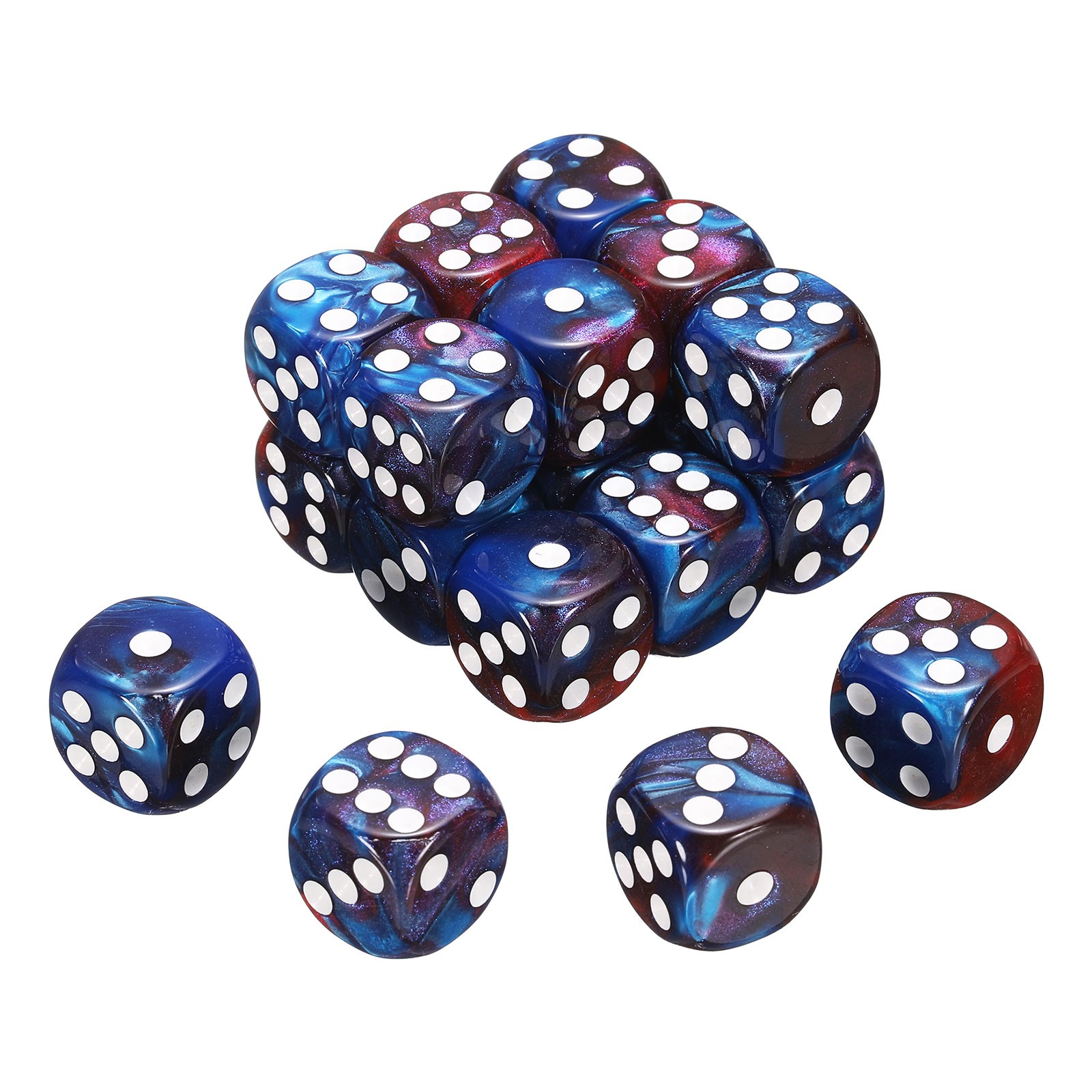 20Pcs 6 Sided Standard Dice, Acrylic D6 Pearl Pattern Dice (Red and Blue)