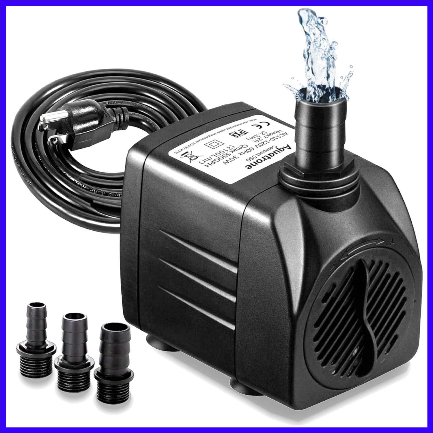550GPH Submersible Pump 30W - Ultra Quiet Fountain Water Pump, 2000L/hr, 7.2f...