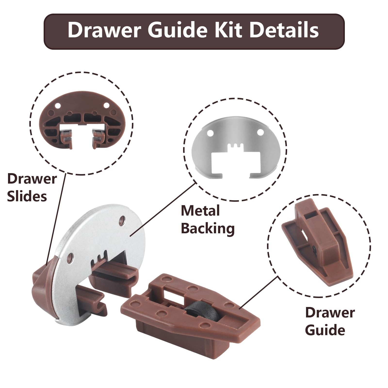 Dresser Drawer Slides Replacement Kit for Kenlin Rite-Trak II Model Brown