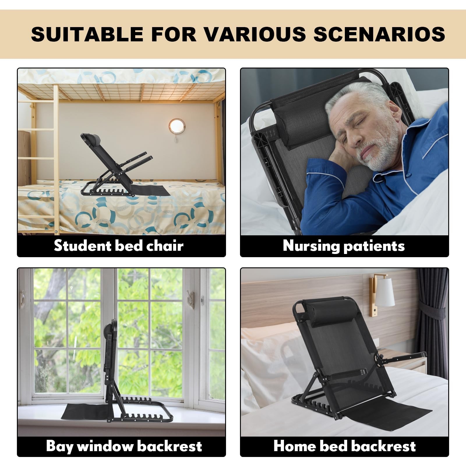 Adjustable Lifting Bed Backrest with Armrest Large Folding Bed Rest Sitting u...
