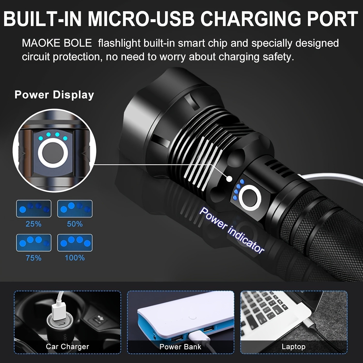 rechargeable flashlight, high-lumen tactical flashlight, aluminum