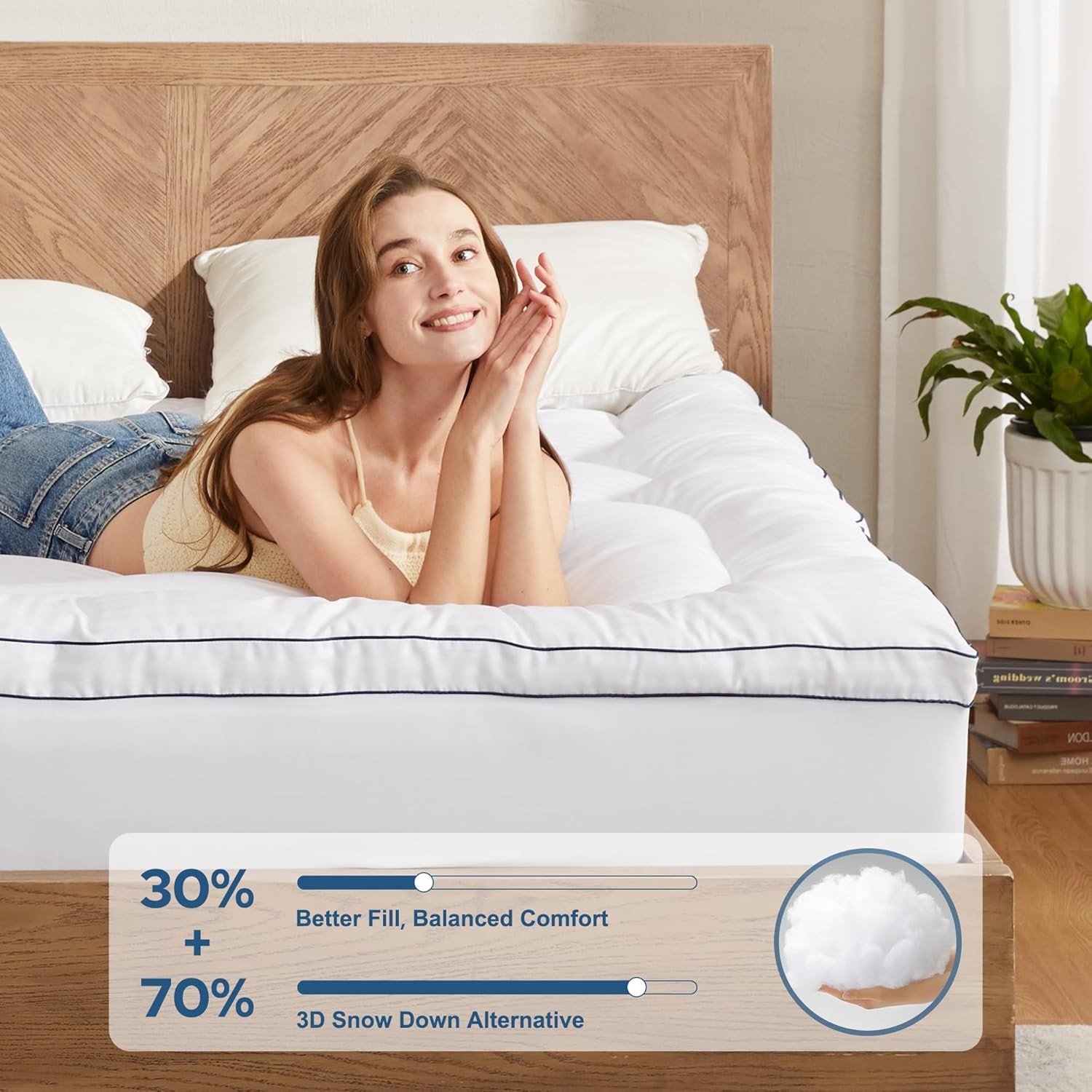 BEDLORE Twin Mattress Topper, Thick Pillow Top Pad for Back Pain Twin, White