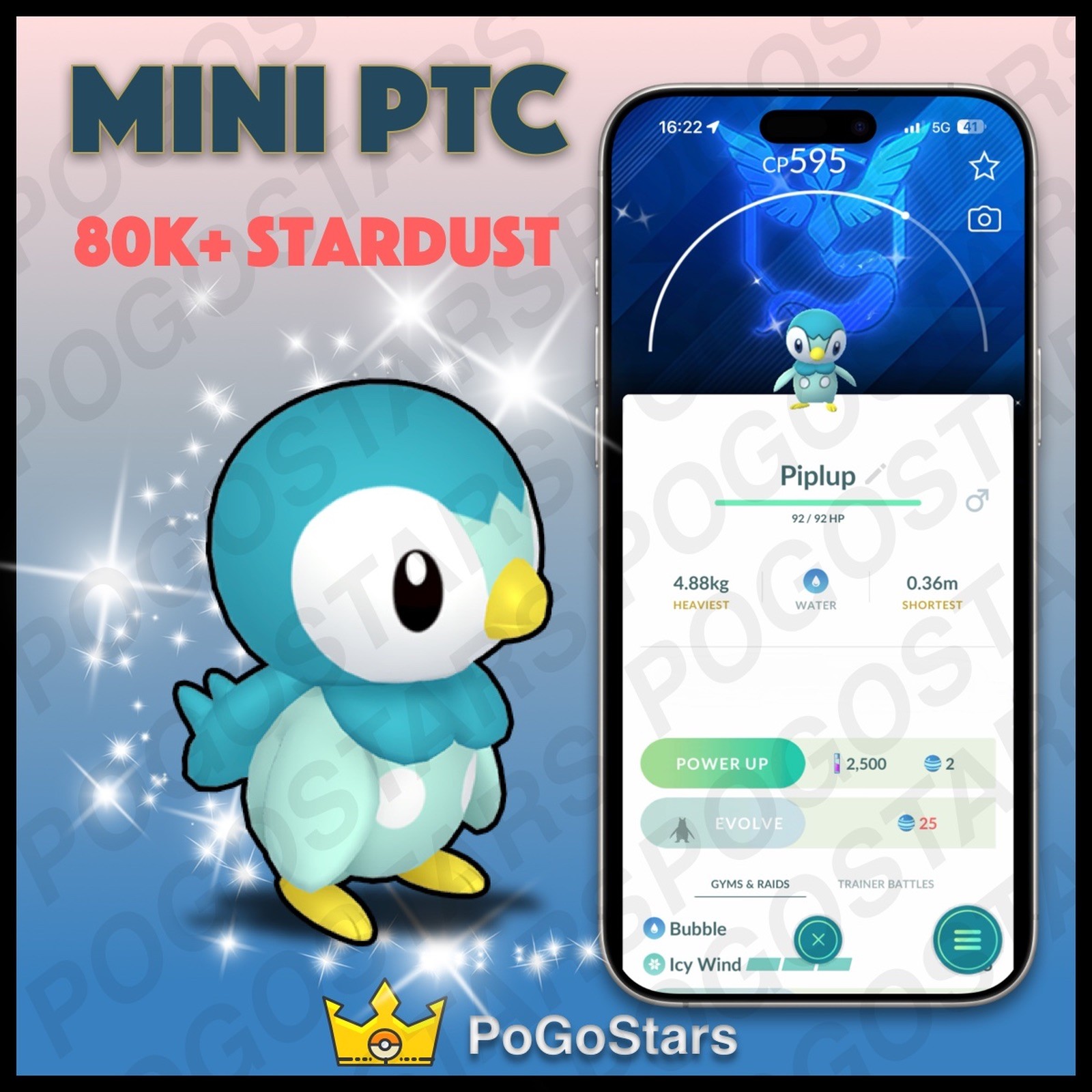 Pokémon PTC Go - Shiny Piplup - Team Mystic✨Special Background✨