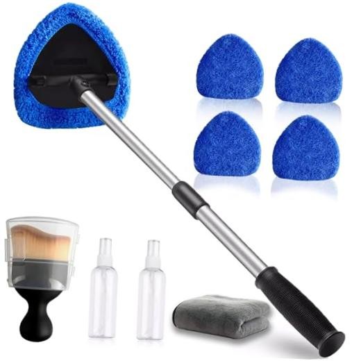 Car Windshield Cleaning Tools, Expandable Car Window Cleaner kit with 4 blue
