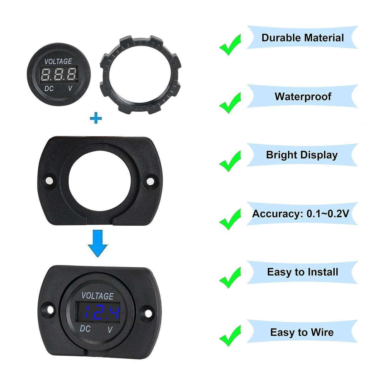 DC12V-24V Car Panel LED Digital Display Voltmeter Voltage Meter Battery Gauge