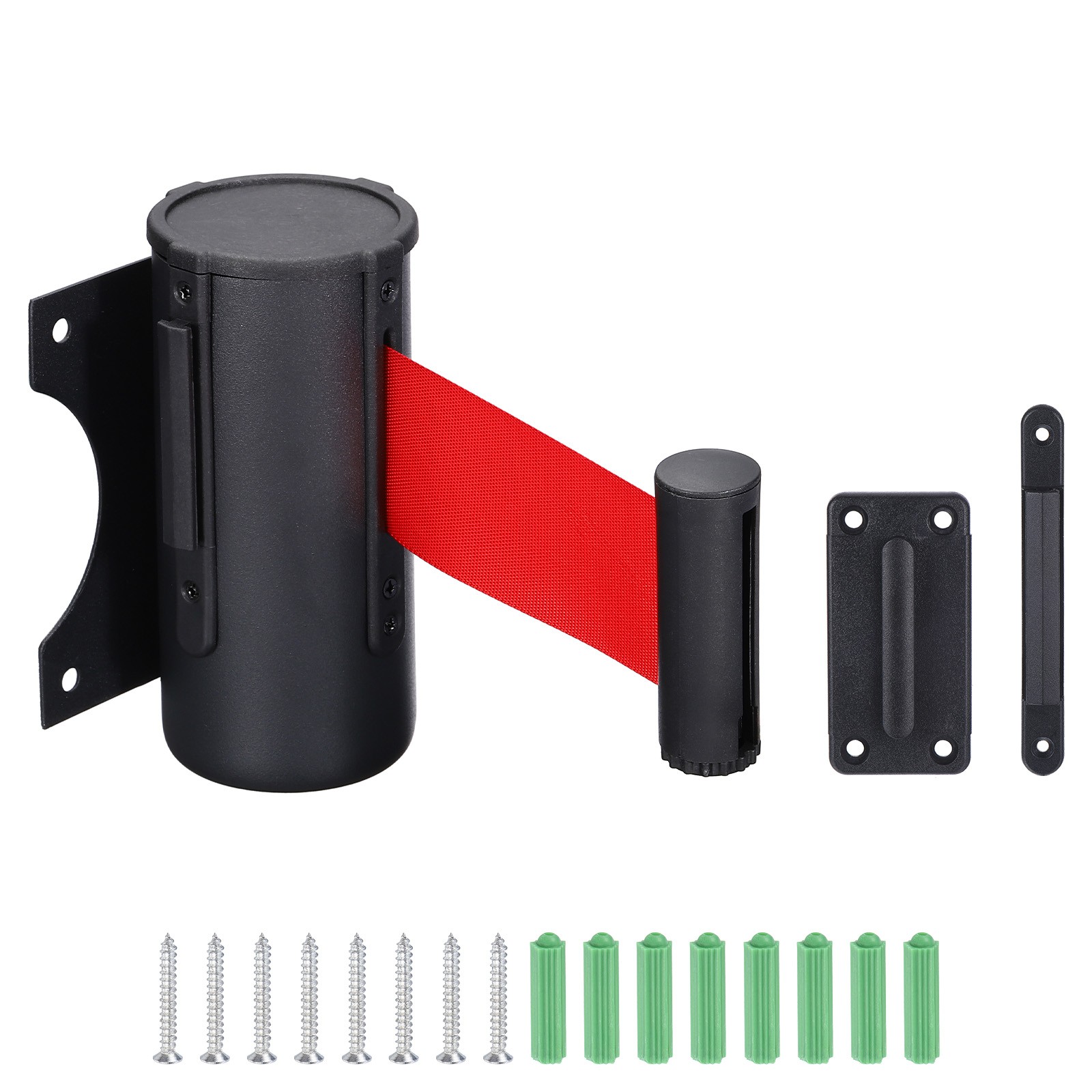 Fixed Wall Mount Retractable Belt Barrier, 10 Ft Red Color Belt