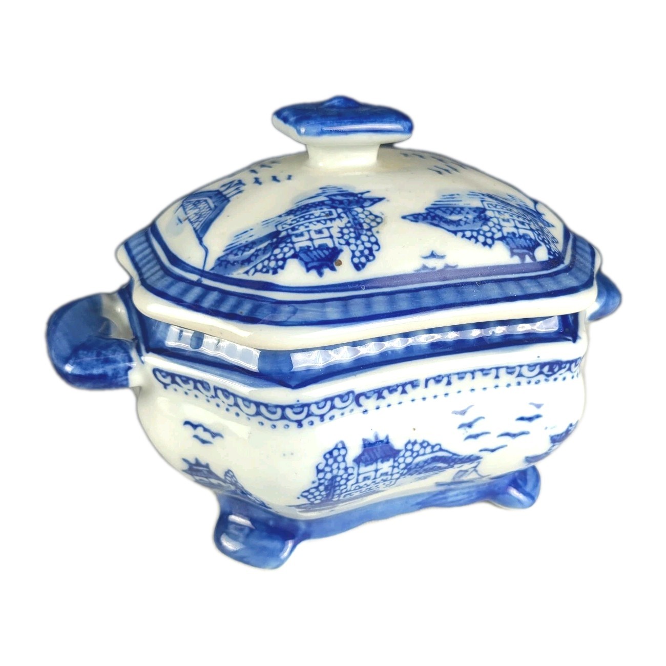 Covered Candy Dish - Ceramic, Blue, Landscape Design