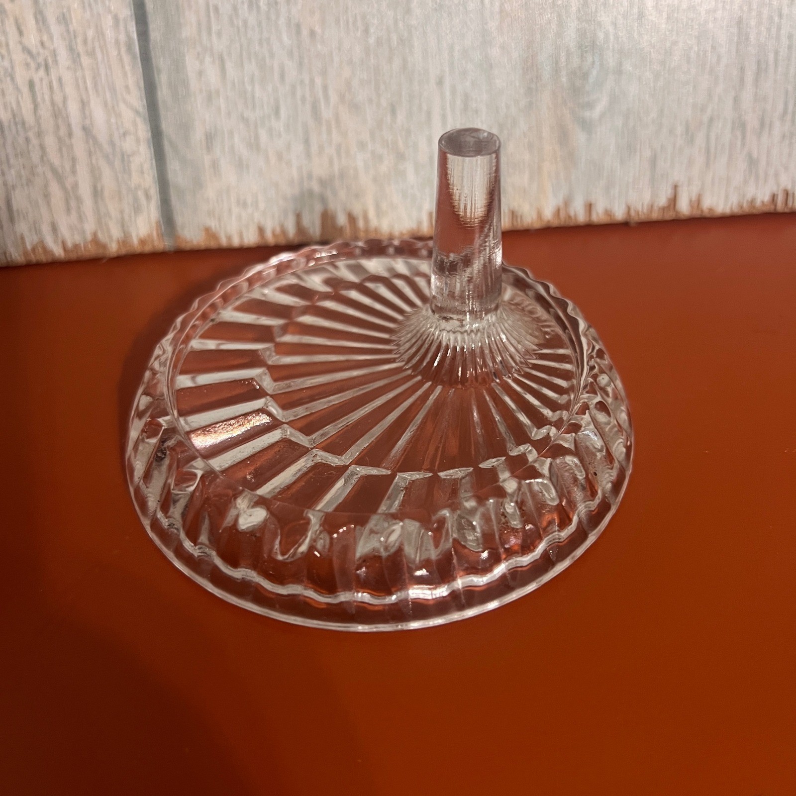 Vintage Avon 1980 Clear Pressed Glass Ring Holder Sunburst Pattern Vanity Decor
