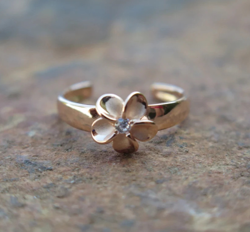 Sterling Silver Rose Gold Plated Hawaiian Plumeria Scroll Toe Ring TR1057
