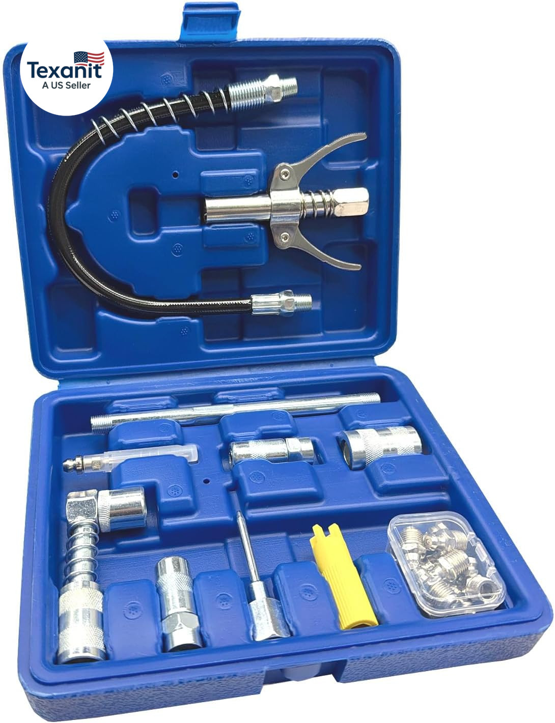 17 Piece Grease Gun Accessory Kit - Quick Connect Grease Coupler Set with 90° Ad