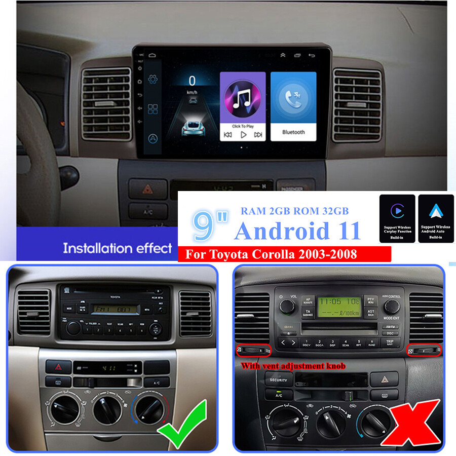 9" 2+32G Stereo Radio Nav Head Unit WIFI FFor 2003-08 Toyota Corolla W/Carplay