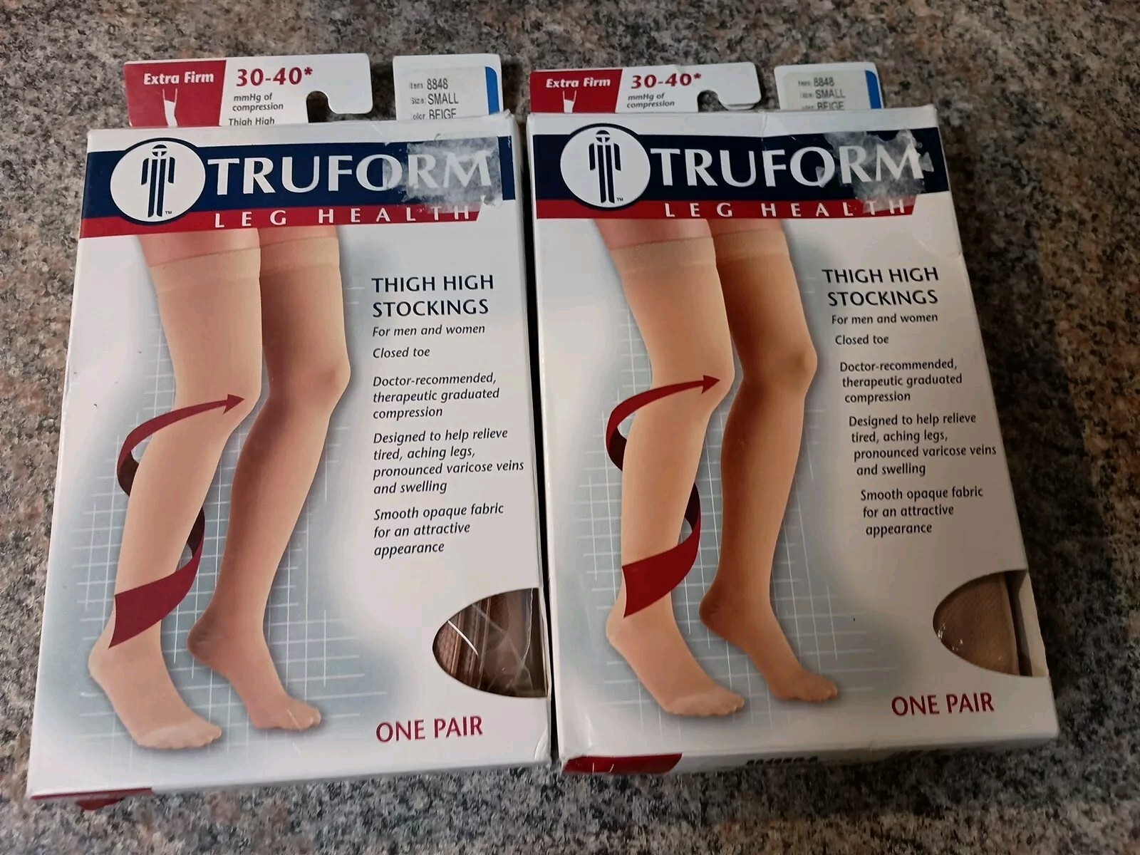 LOT of 2 TRUFORM Unisex Thigh High Stockings Dot Band 30-40mmHg (Beige) Small