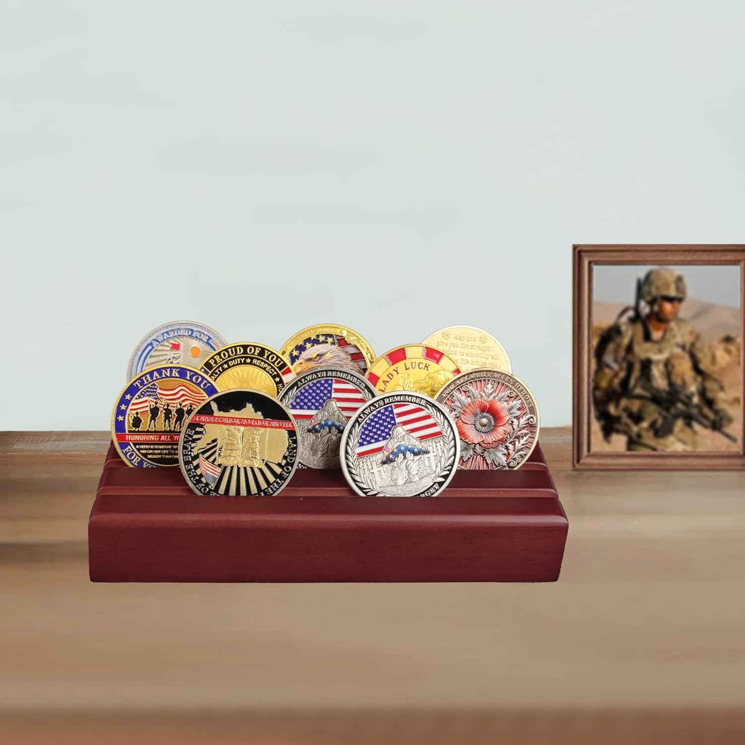 Small Military Challenge Coins Display Holder Solid Wood Challenge Coin Stand...