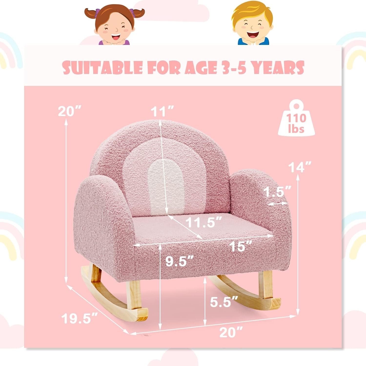 Kids Sofa, Toddler Rocking Chair with Solid Wooden Frame, Anti-Tipping Design...