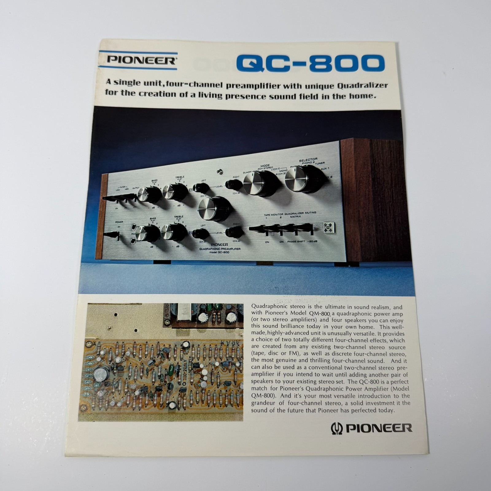 Pioneer QC-800 QUAD Amplifier Brochure 2 pages, Specs, Info, Article Original