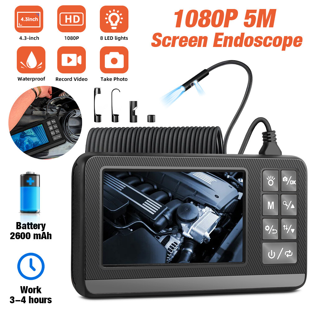 Endoscope Camera with Lights Dual Lens Borescope 16.4FT Cable 4.3" Screen 1080P