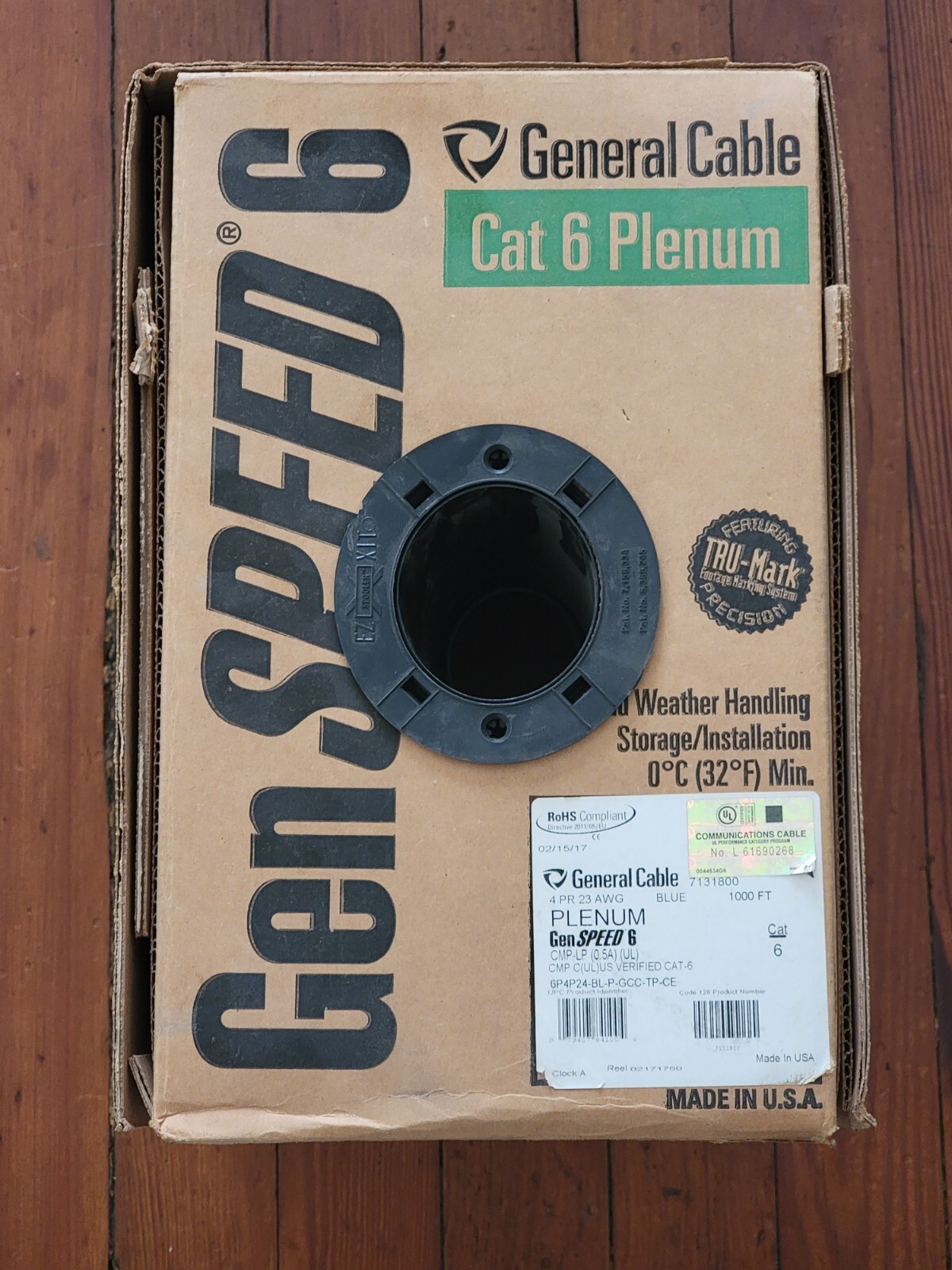 ~93 feet GenSpeed 6 Cat 6 Cable General Cable Brand 7131807 CMP-LP 4 PR 23 AWG ᄁ
