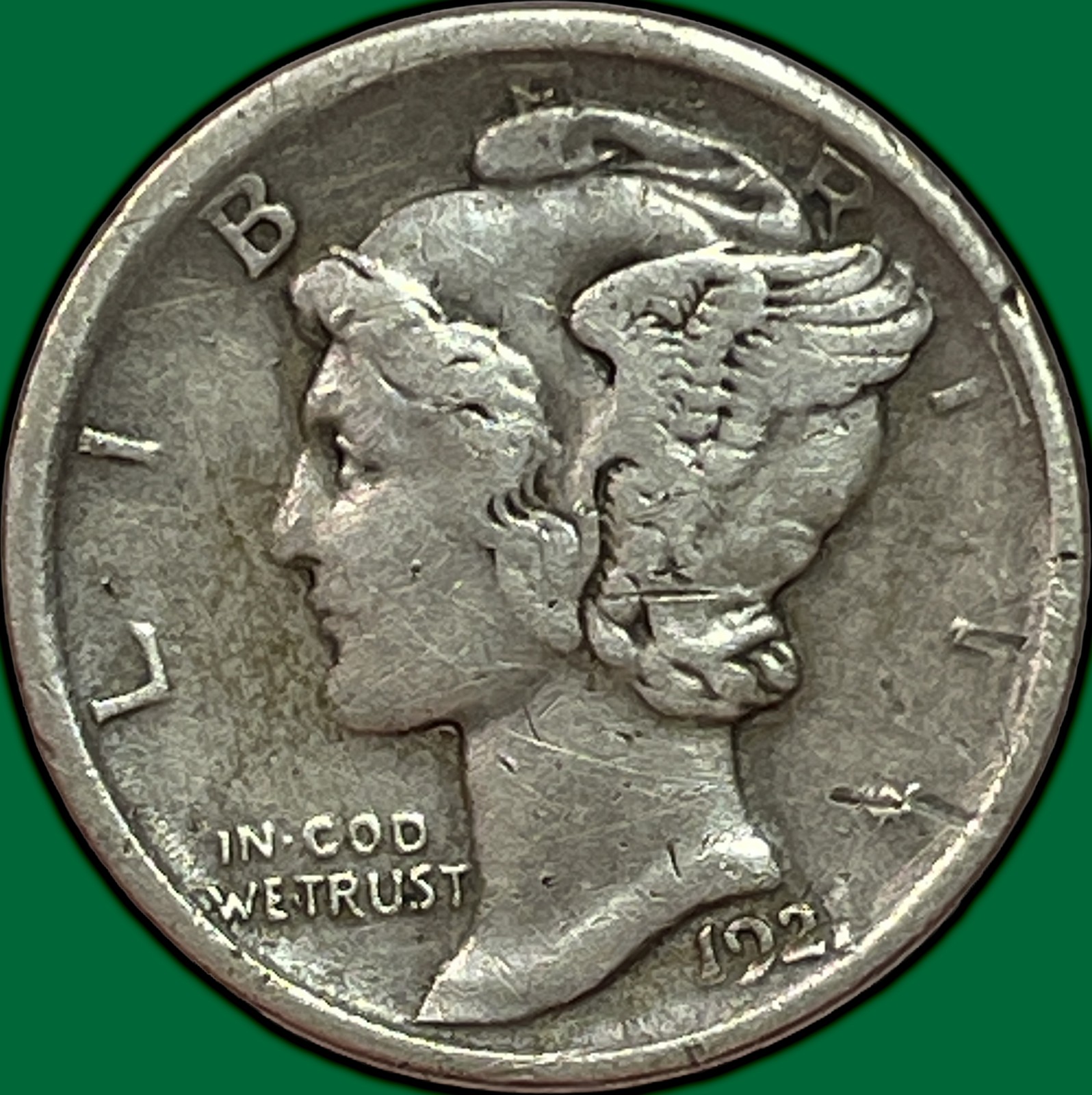 1921-D Mercury Dime Silver Near Extremely Fine XF/VF++ Coin, Scratch, Cleaning