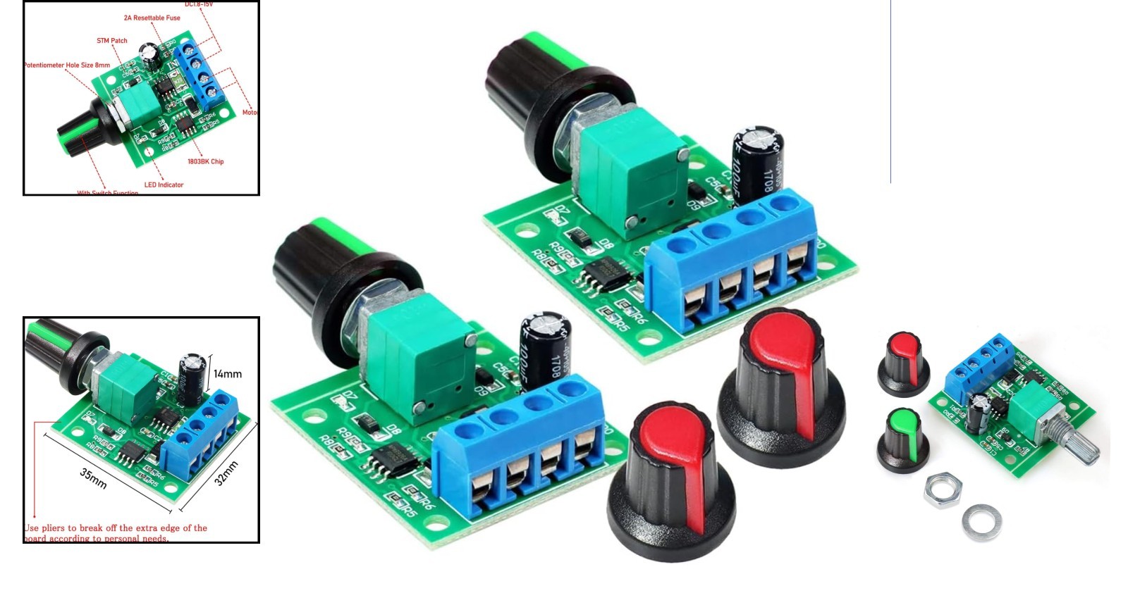 2PCS PWM Low Voltage DC Motor Speed Controller 1.8V-12V with Speed Control Knob