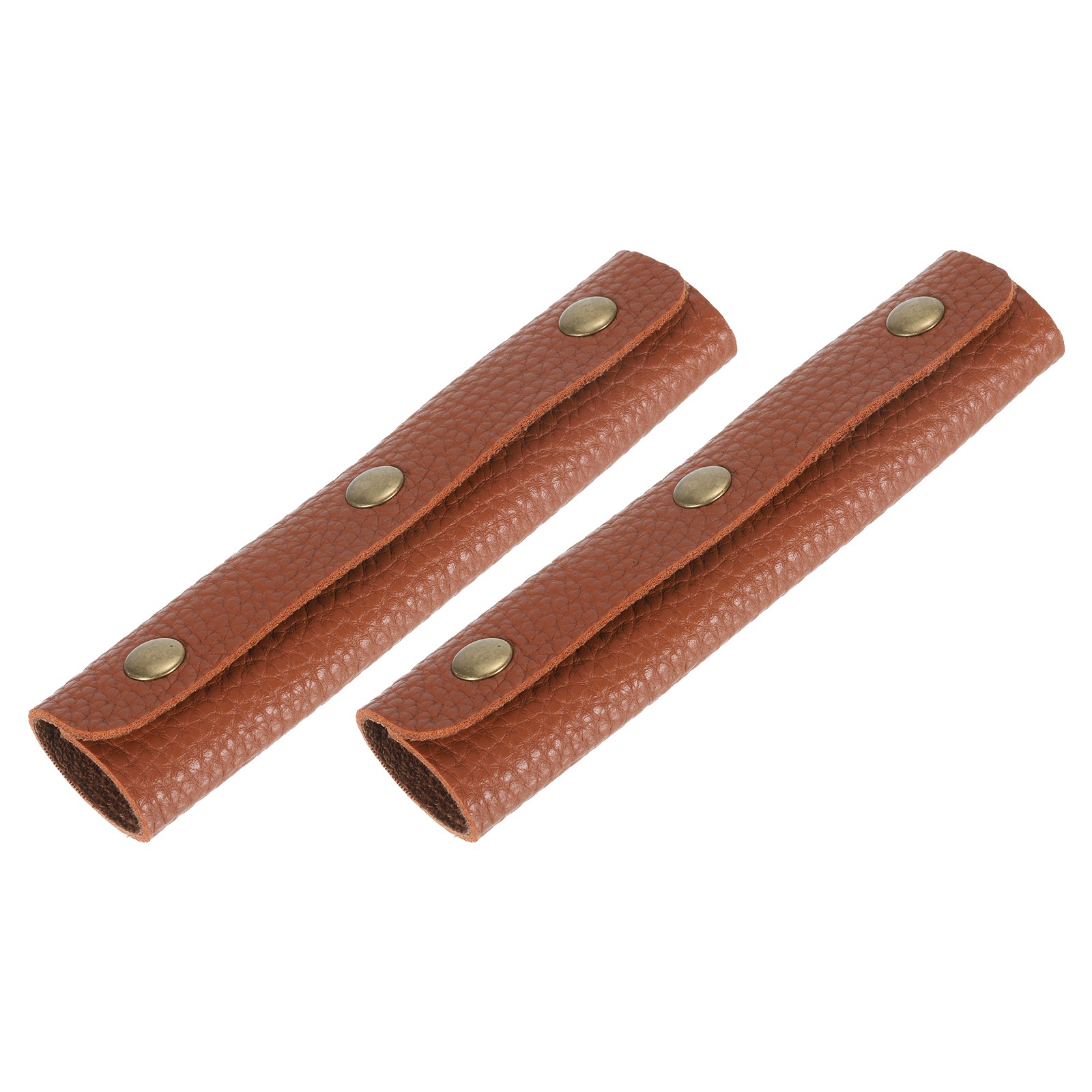 2Pcs PU Leather Luggage Handbag Handle Wrap Covers 3 Clasps (Dark Brown)