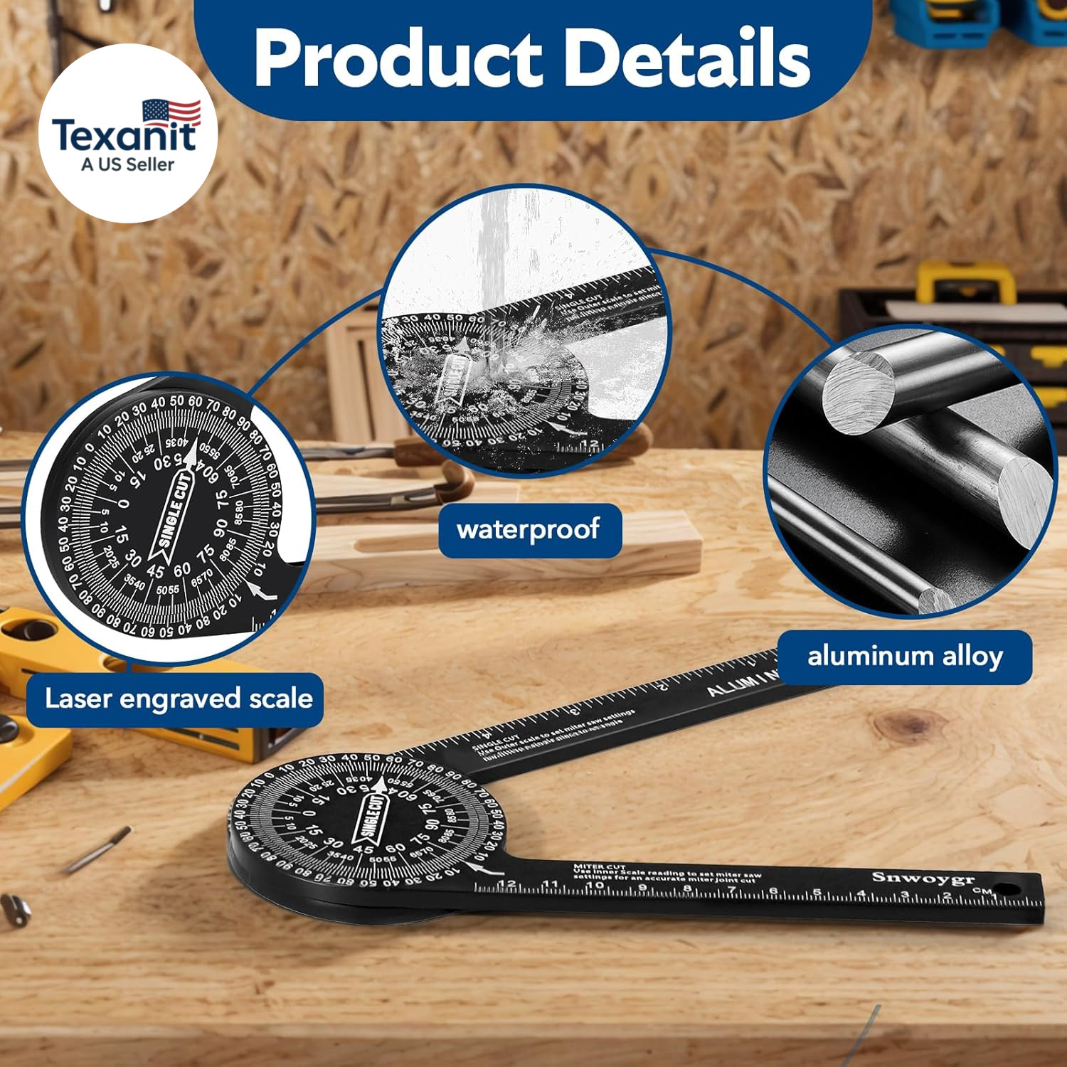 7 Inch Aluminum Miter Saw Protractor, Professional Angle Measuring Tool, Comes w