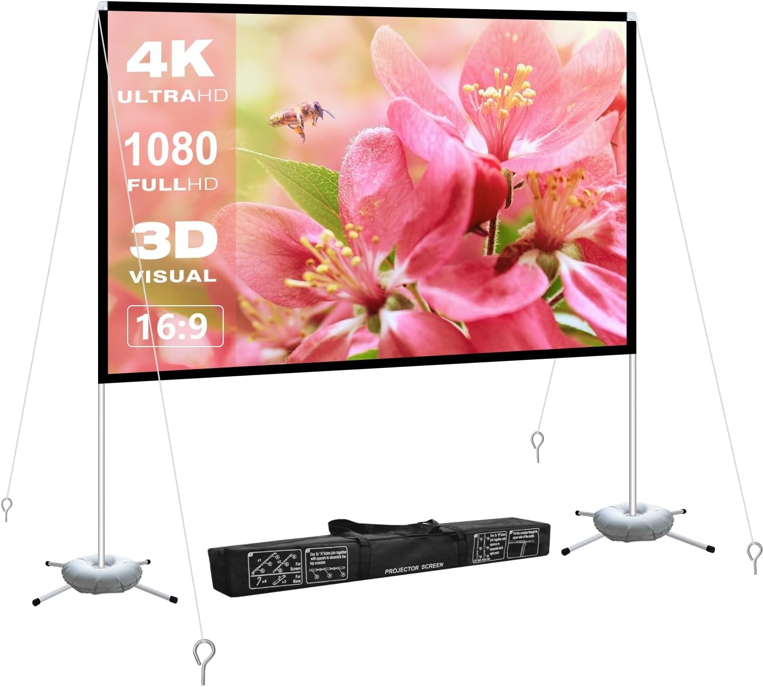 Projector Screen with Stand 120 inch: Foldable and Portable Projection...