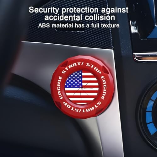 Car Push Start Button Cover, American Flag Design Vehicle Engine One Start Red